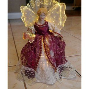 Fiber-Optic Angel Porcelain Table-Top Electric Red/Gold Continuous Color Changes